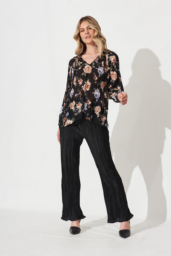 Harmony Pants In Black Plisse - Full Length