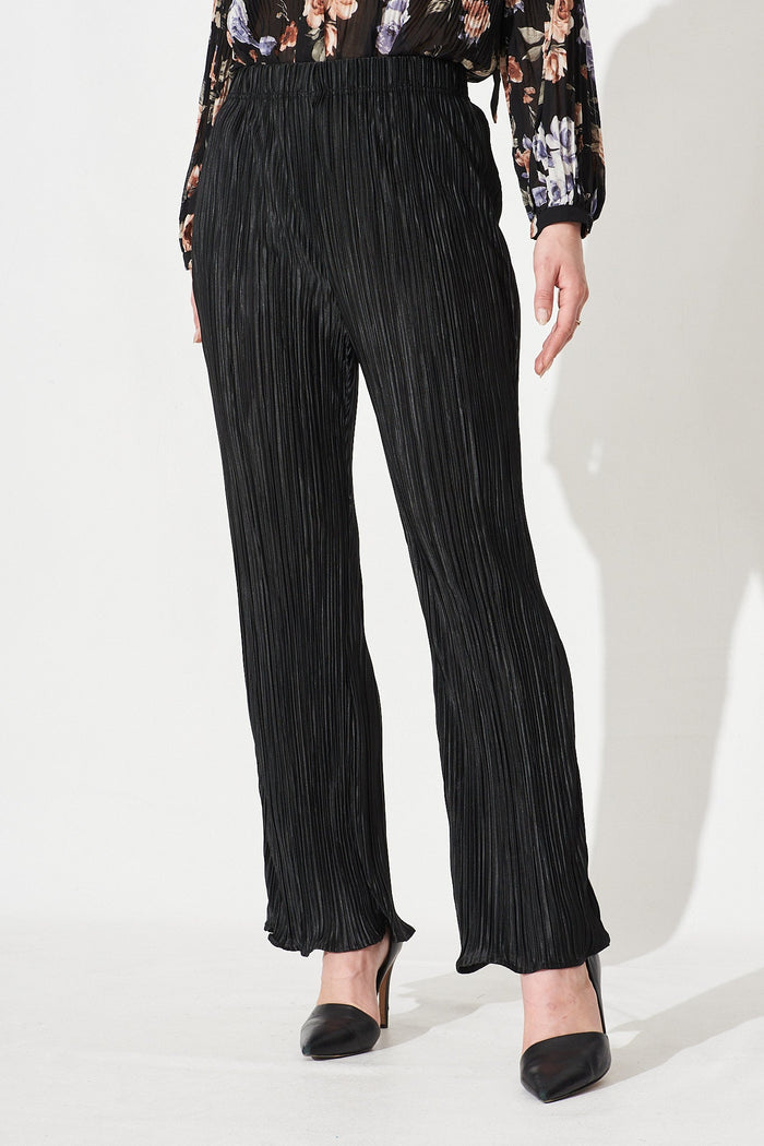 Harmony Pants In Black Plisse - Front