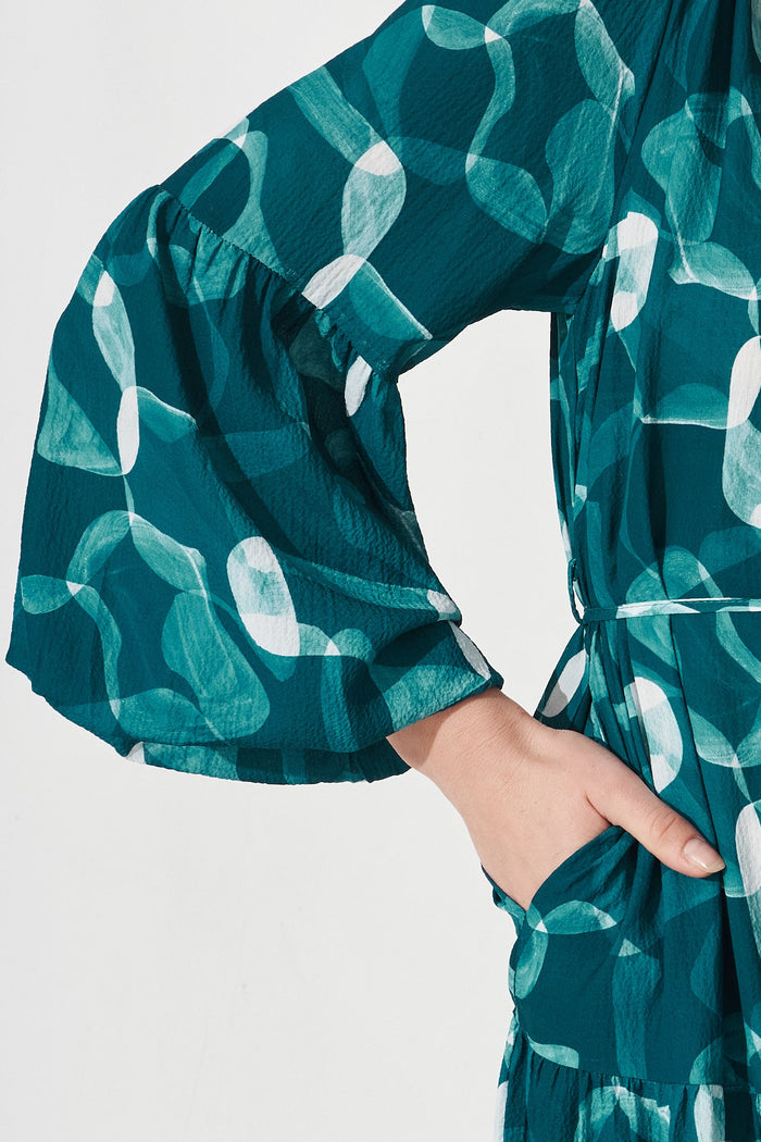 Jovanka Midi Dress In Teal Print - Detail