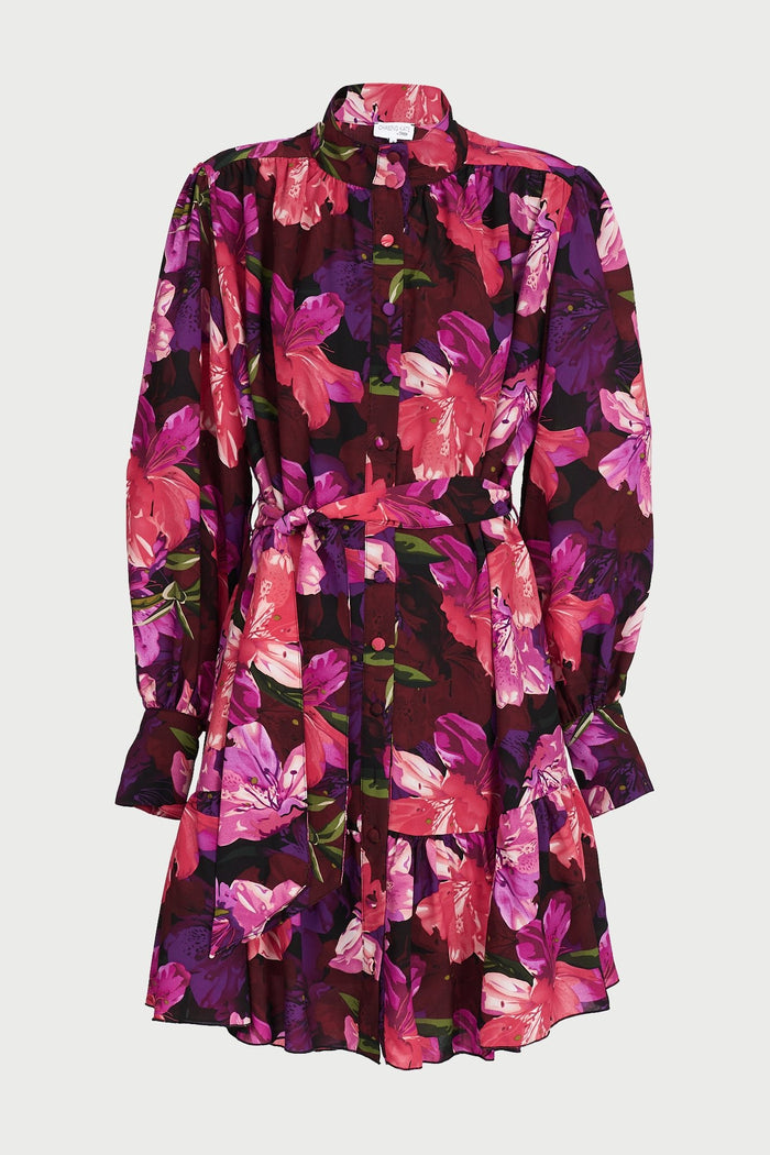 Sinclaire Shirt Dress In Black With Purple Floral Chiffon - St Frock (Dev)