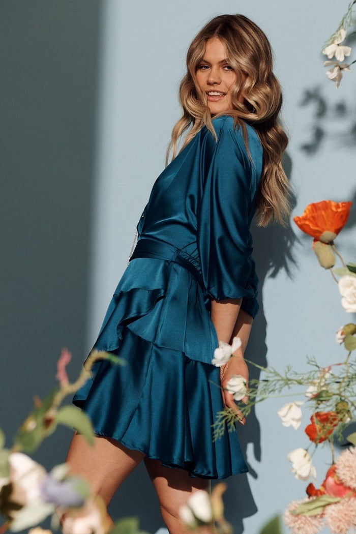 Brylie Dress In Teal Satin - St Frock (Dev)
