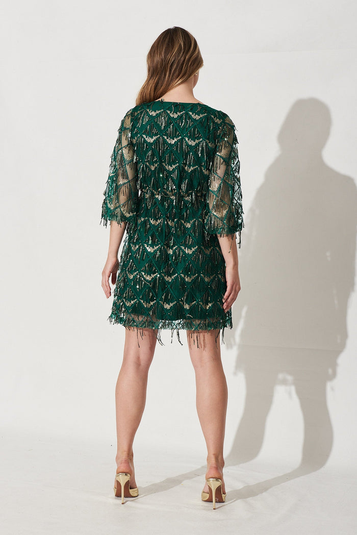 Seema Sequin Dress in Emerald Green - Back