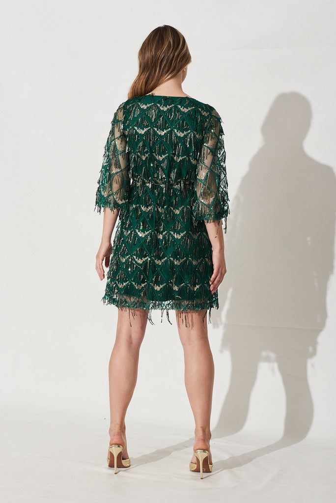 Seema Sequin Dress in Emerald Green - Back