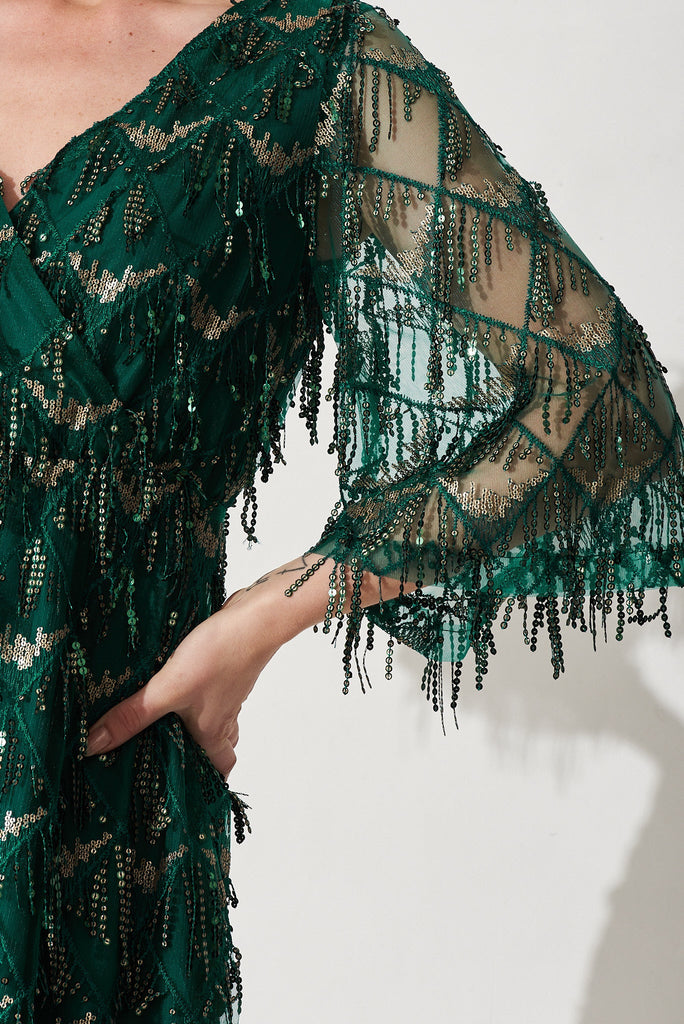Seema Sequin Dress in Emerald Green - Detail