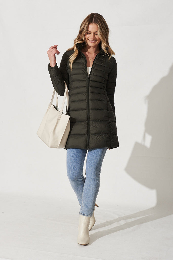 Alaska Puffer Jacket In Khaki - Full Length