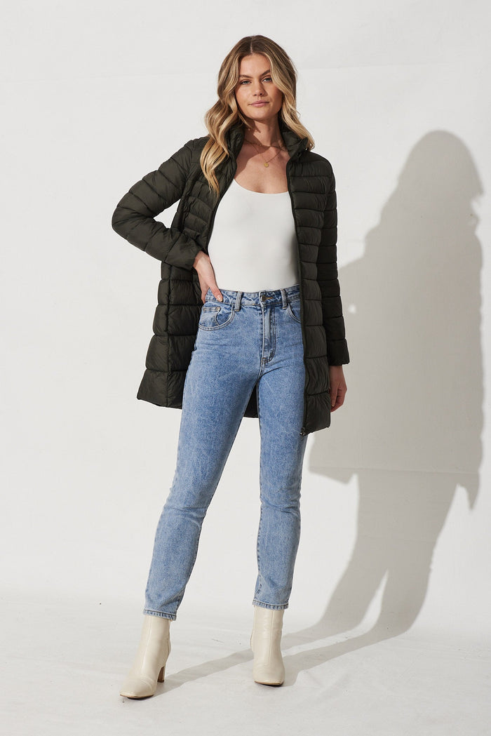 Alaska Puffer Jacket In Khaki - Full Length