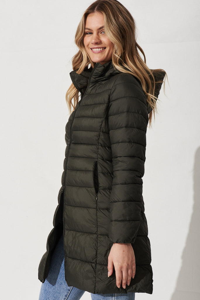 Alaska Puffer Jacket In Khaki - Side