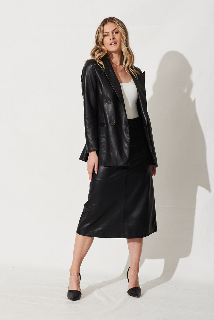 Frenchy Midi Skirt In Black Leatherette - Full Length