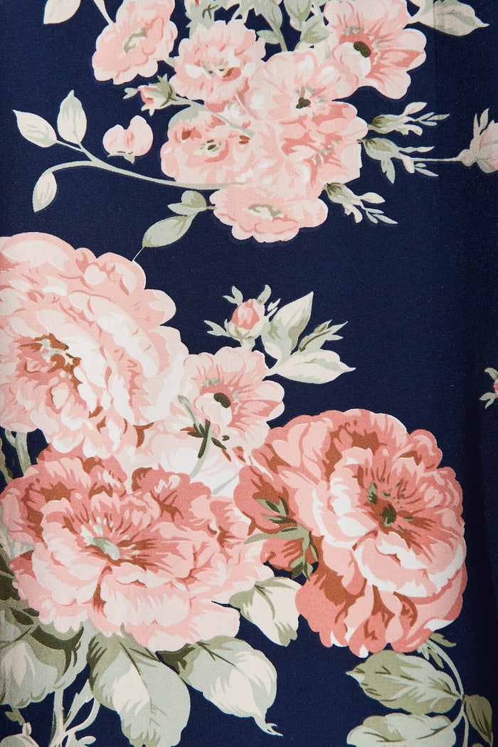 Downtown Dress in Navy with Blush Multi Floral - Fabric