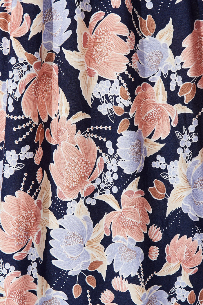 Fillia Maxi Dress In Navy With Pink Floral - Fabric