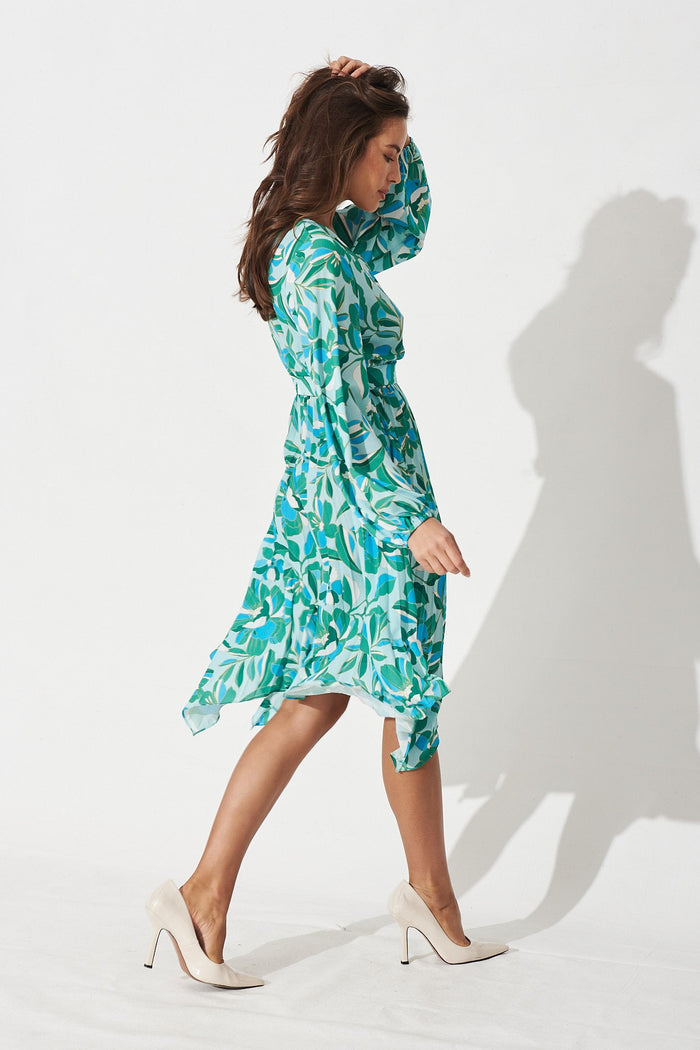 Kaylee Midi Dress In Green Floral Print - Side