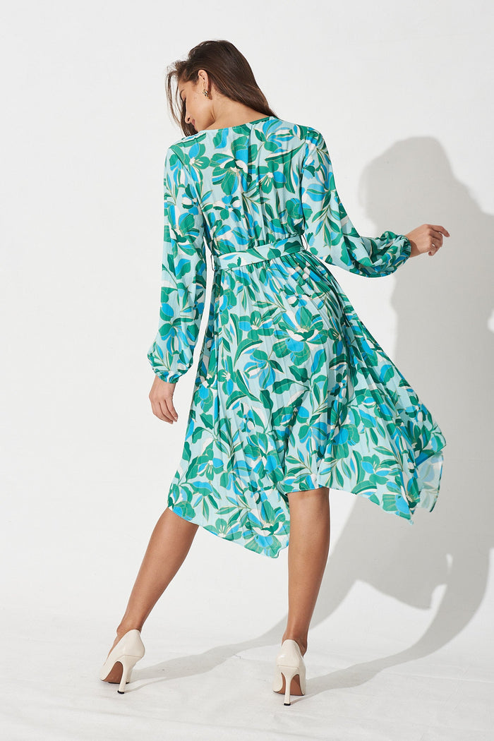 Kaylee Midi Dress In Green Floral Print - Back
