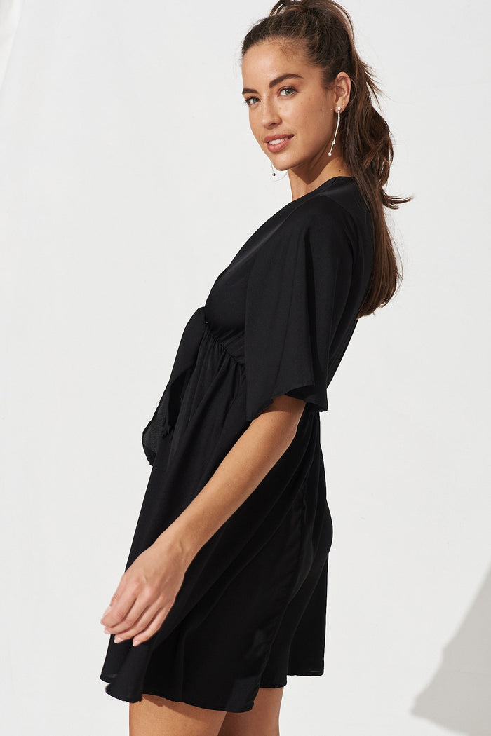 Helene Dress In Black Satin - Side