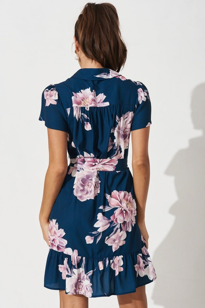 Charlotte Shirt Dress In Teal With Blush Floral - St Frock (Dev)
