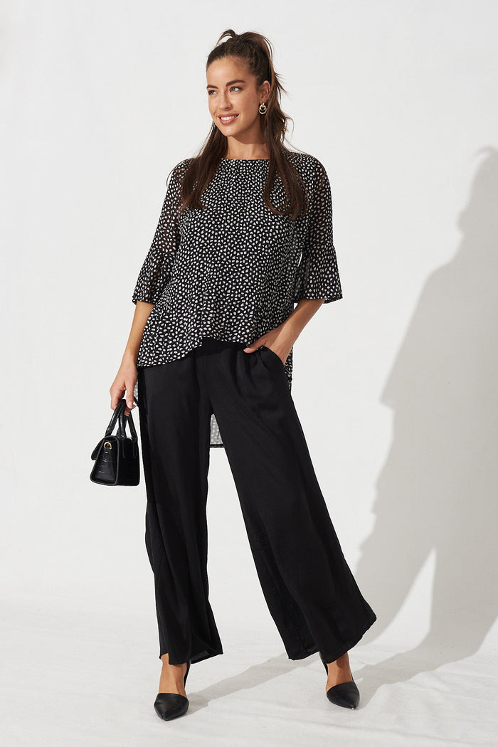 Fleuri Top In Black With White Speckle Chiffon - Full Length