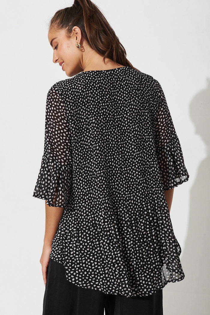 Fleuri Top In Black With White Speckle Chiffon - Back