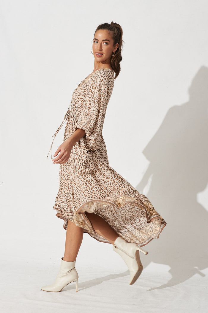 Leila Midi Dress In Brown Leopard - Side