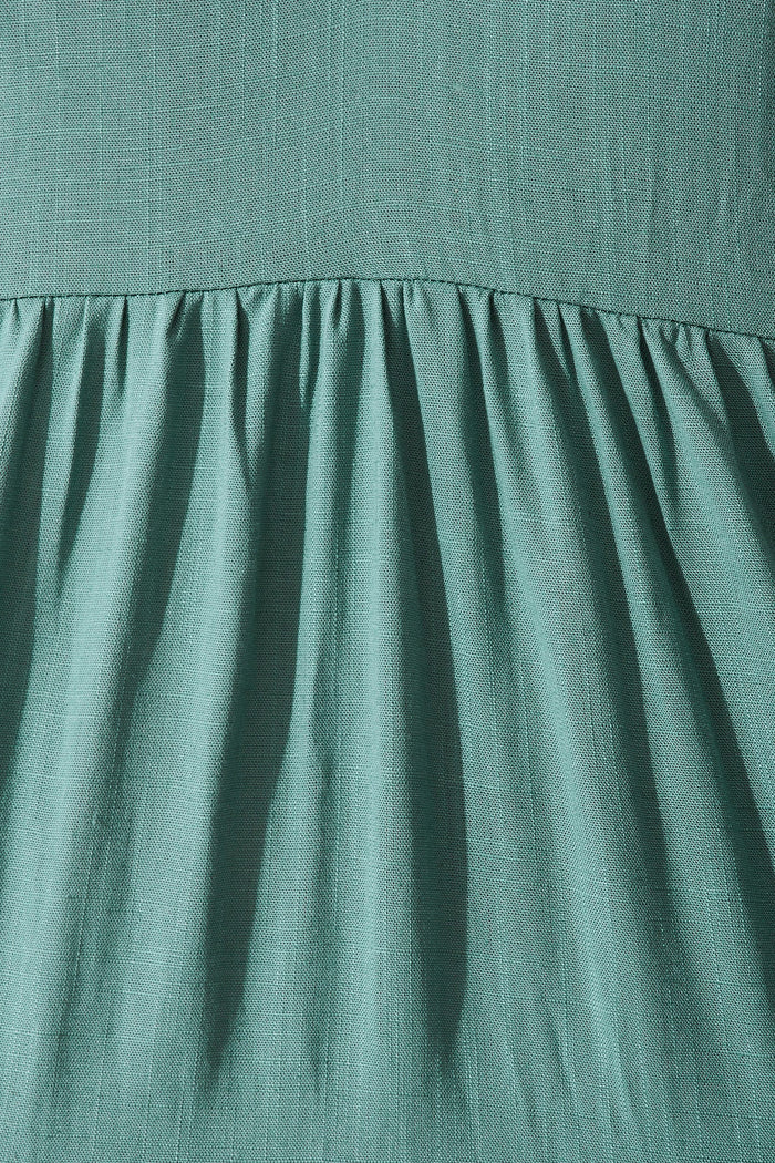 Joelle Smock Dress In Teal Linen Blend - Fabric