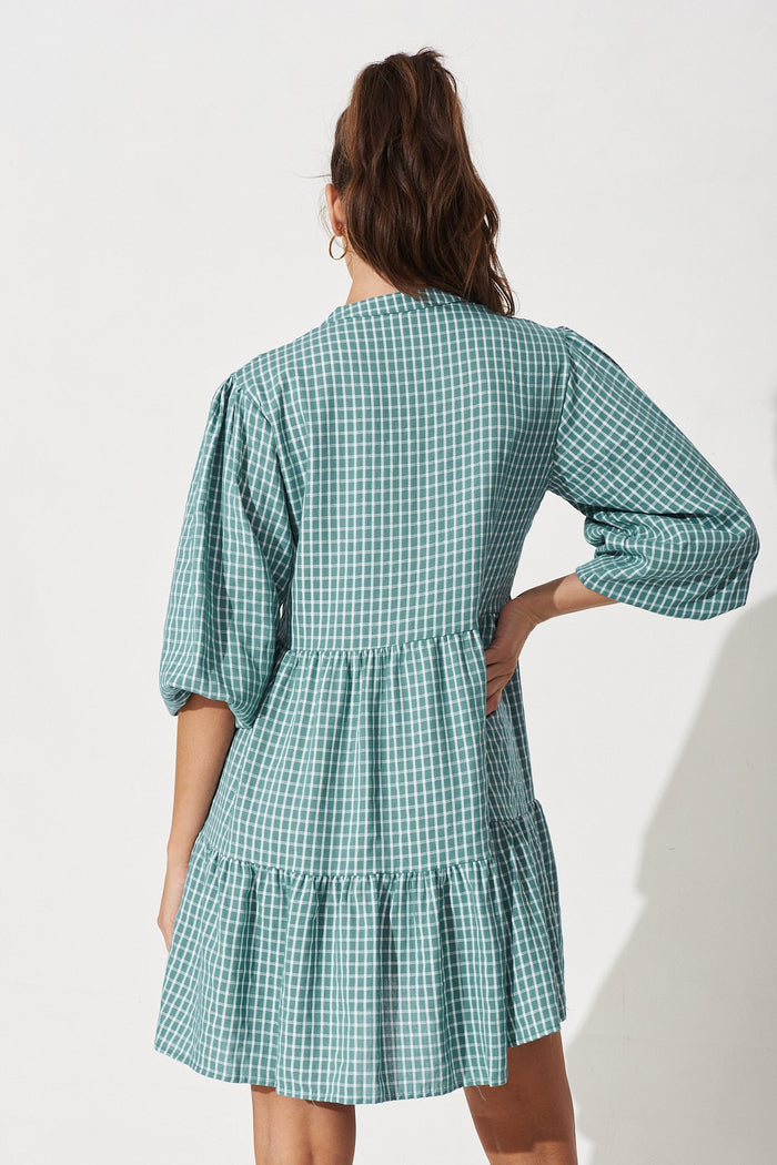 Andie Smock Dress In Teal Check - Back