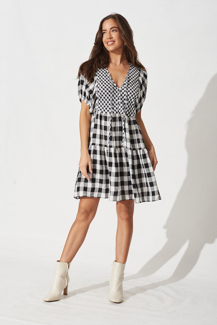 Saltana Dress In Black And White Gingham - Full Length