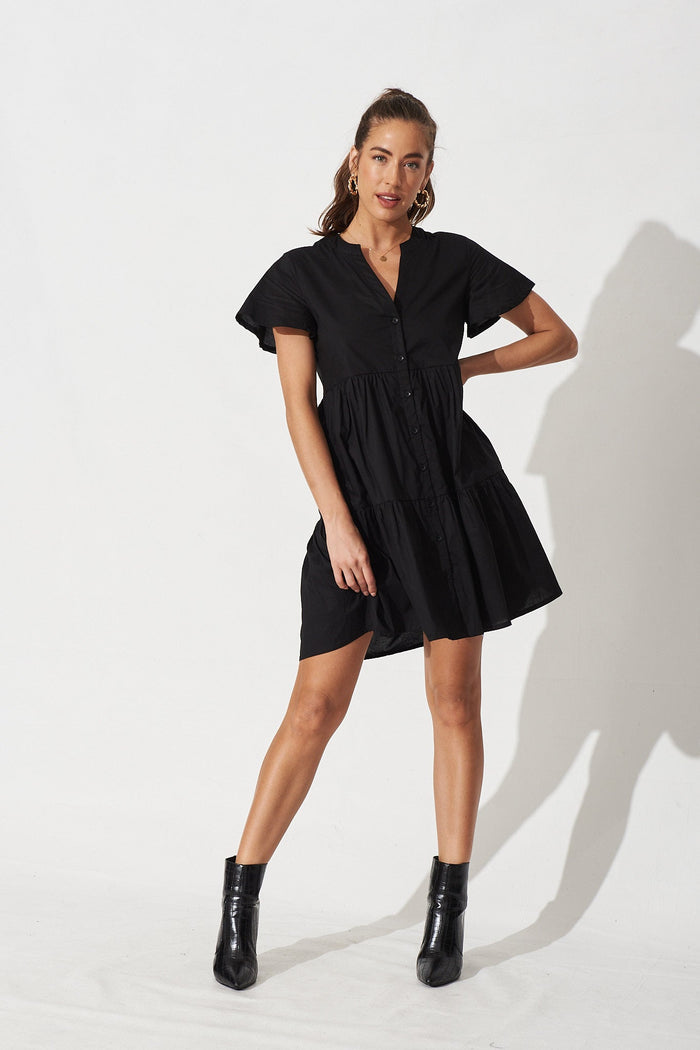 Shazza Shirt Dress in Black Linen Blend - Full Length