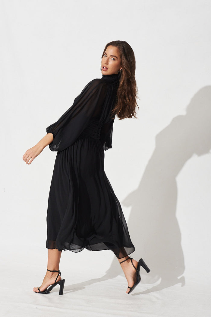 Rosamund Maxi Dress In Black Chiffon - Side