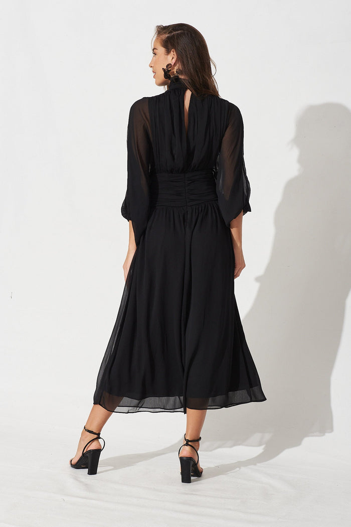 Rosamund Maxi Dress In Black Chiffon - Back