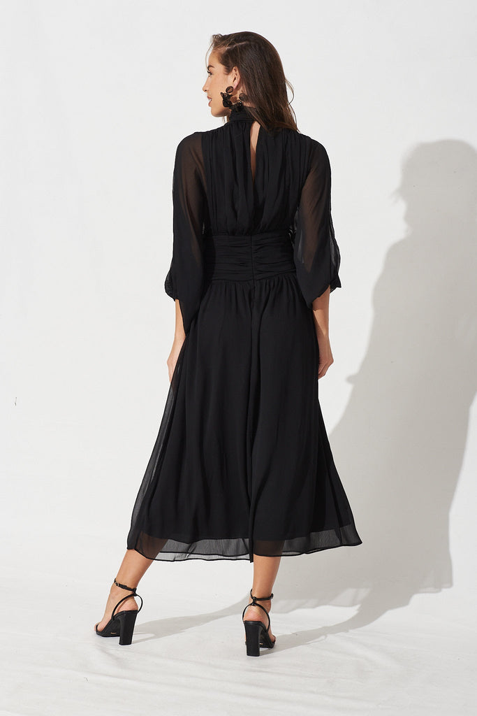 Rosamund Maxi Dress In Black Chiffon - Back