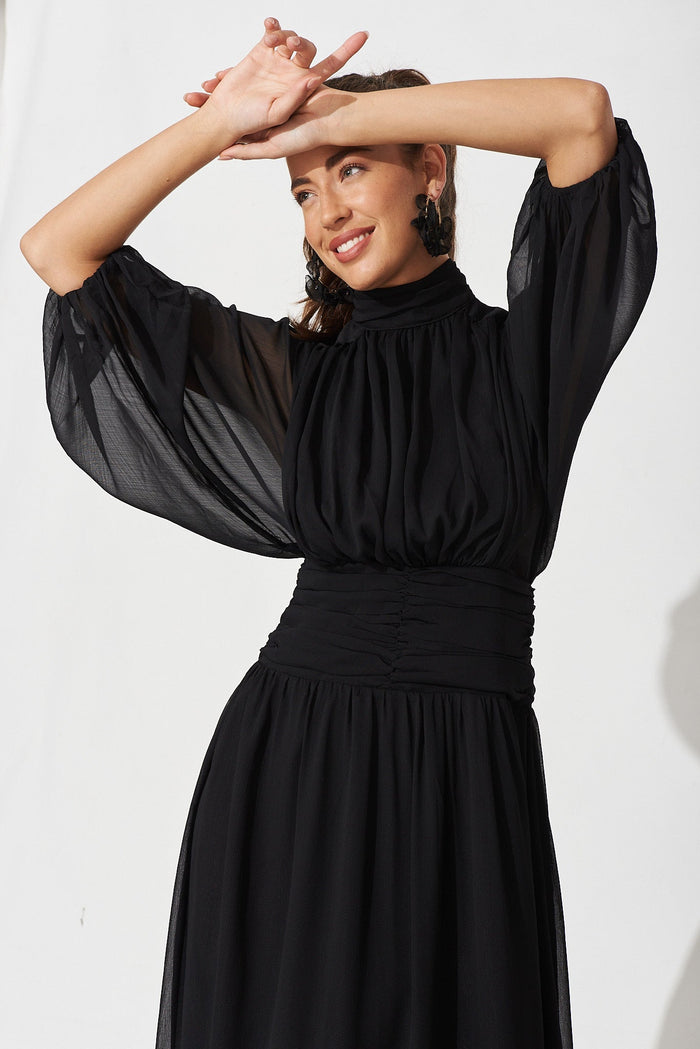 Rosamund Maxi Dress In Black Chiffon - Front