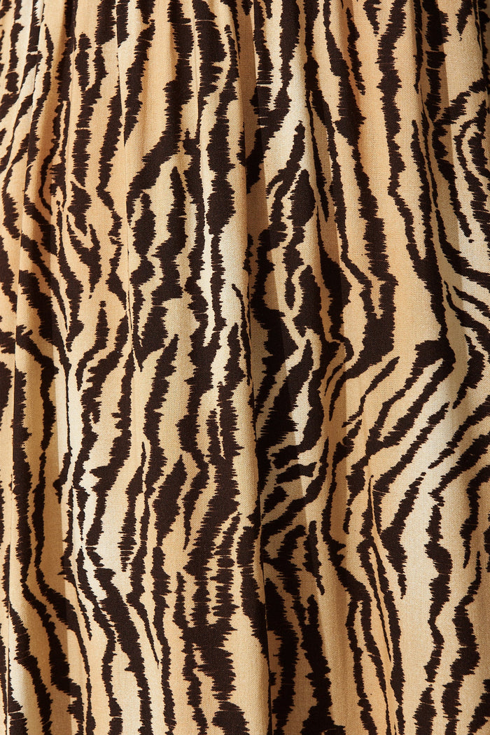 Rosalie Midi Dress in Brown Animal Print - Fabric