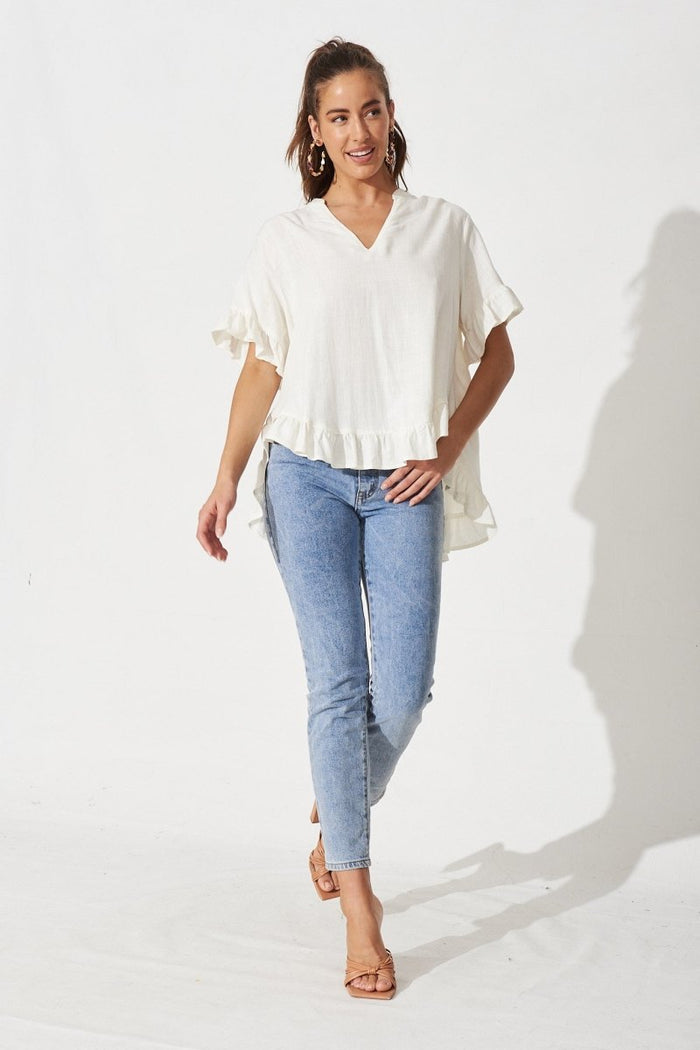 Catharine Top In White Linen Blend - St Frock (Dev)