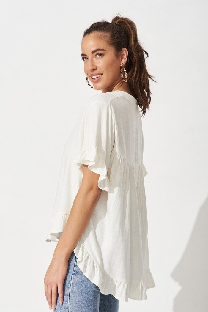 Catharine Top In White Linen Blend - St Frock (Dev)