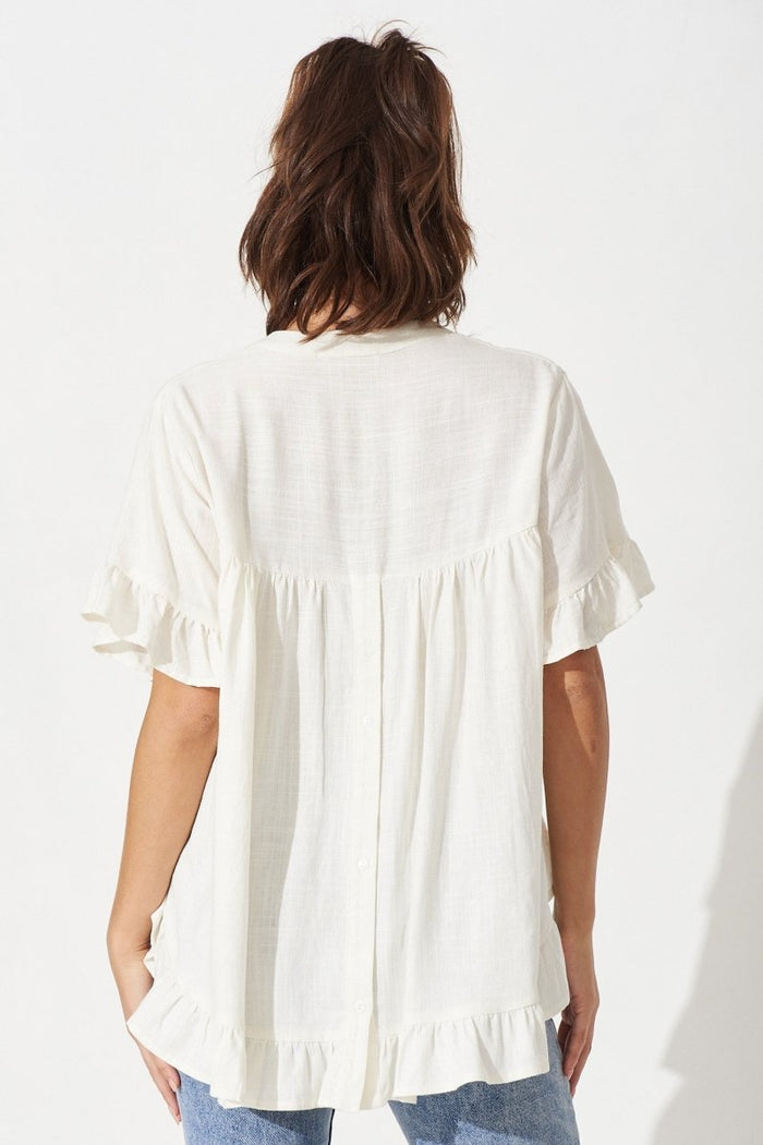 Catharine Top In White Linen Blend - St Frock (Dev)