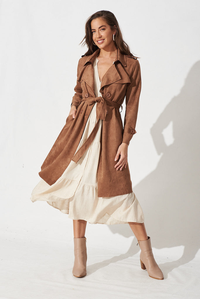 Marvela Midi Shirt Dress in Beige Linen Blend - Full Length Styling