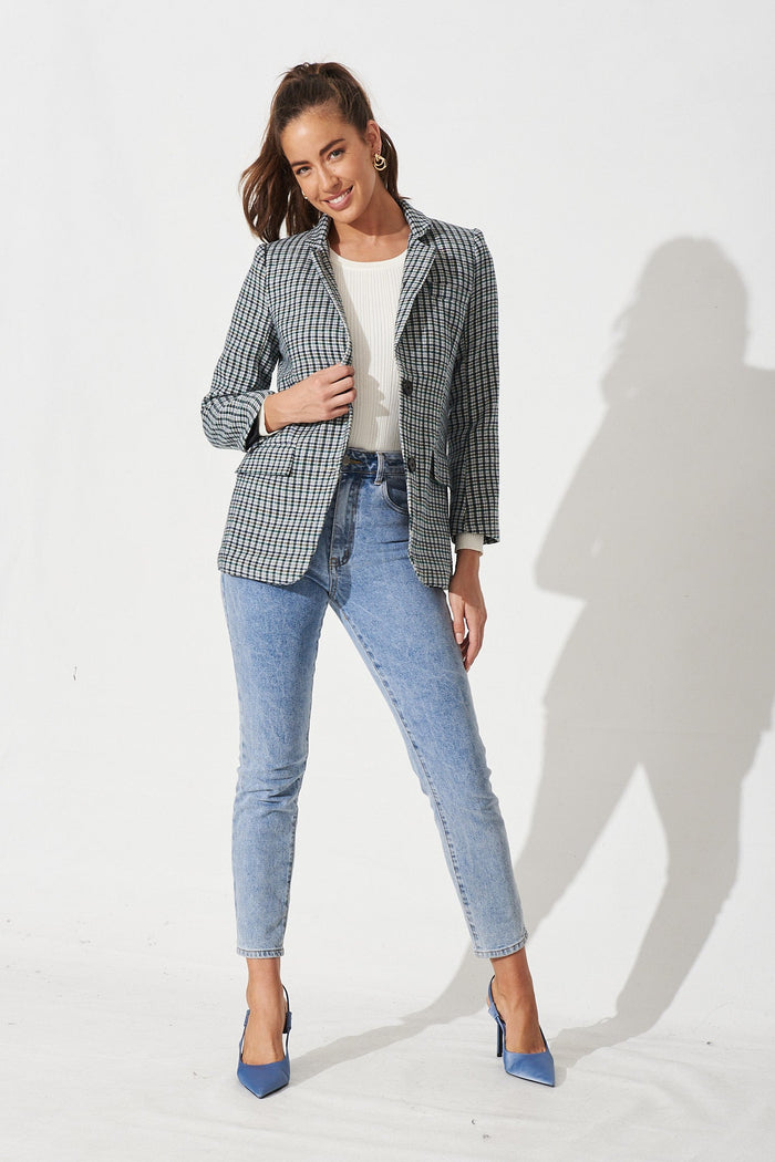Janaine Blazer in Green Check - Full Length