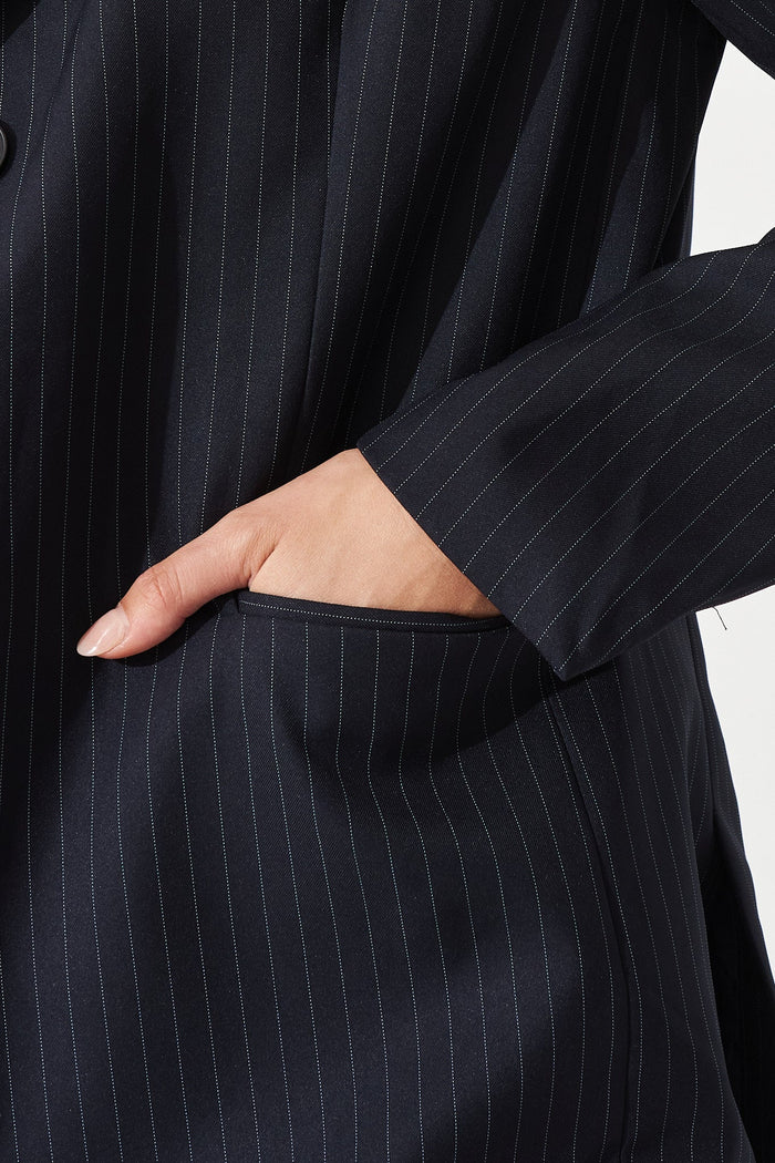 Mitsy Blazer in Black Pinstripe - Detail