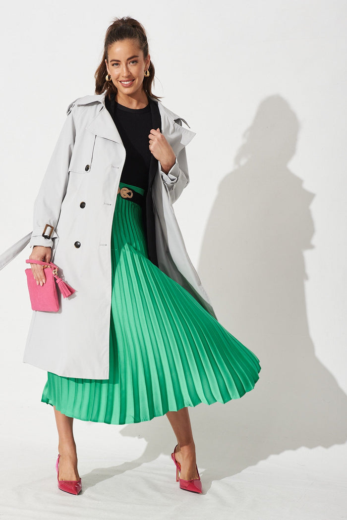 Allie Midi Pleat Skirt In Green Satin - St Frock (Dev)