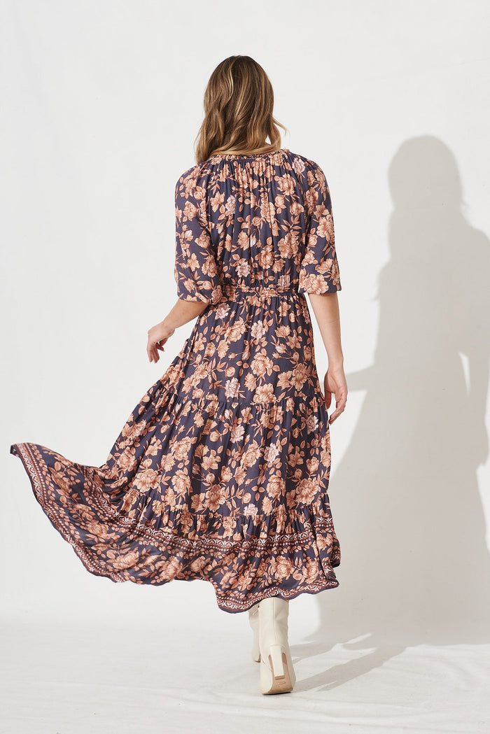 Kellie Midi Dress In Navy Floral - Back