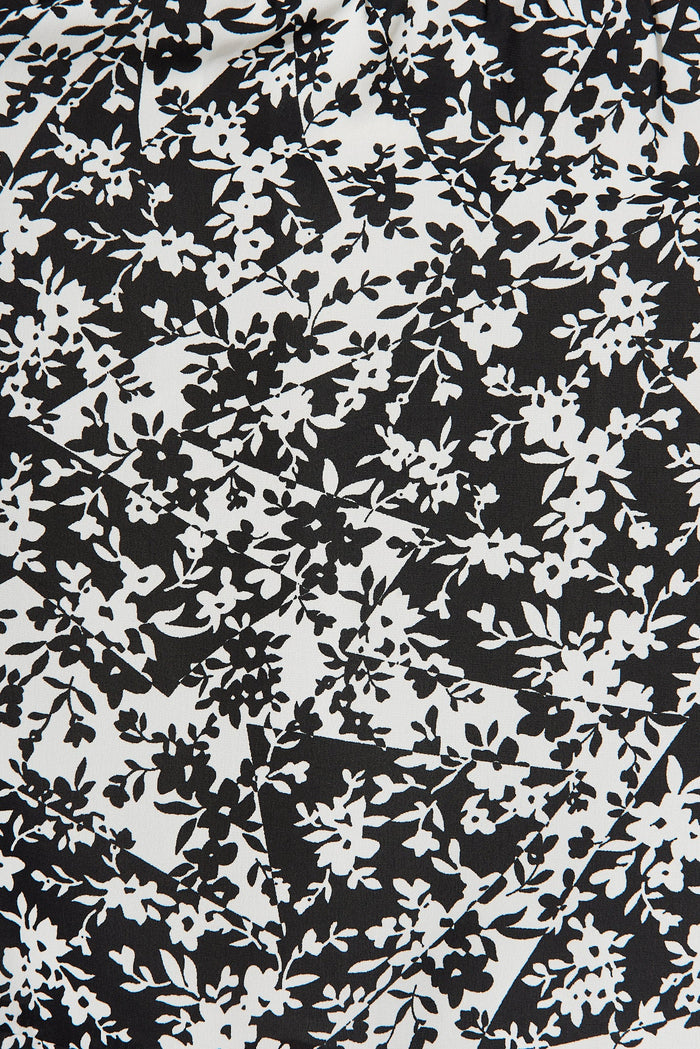 Archana Midi Dress In Black With White Floral - Fabric