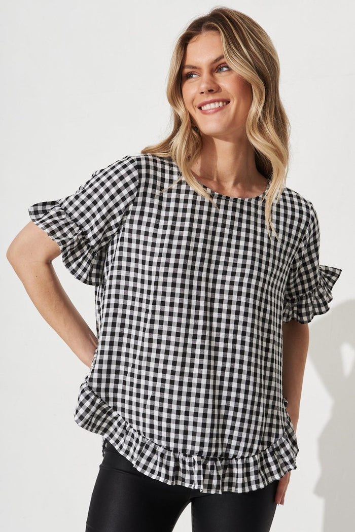 Catharina Top In Black And White Gingham - St Frock (Dev)