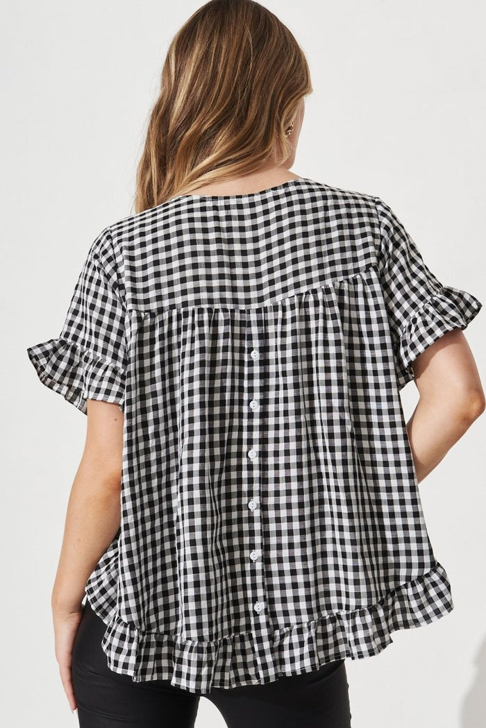 Catharina Top In Black And White Gingham - St Frock (Dev)
