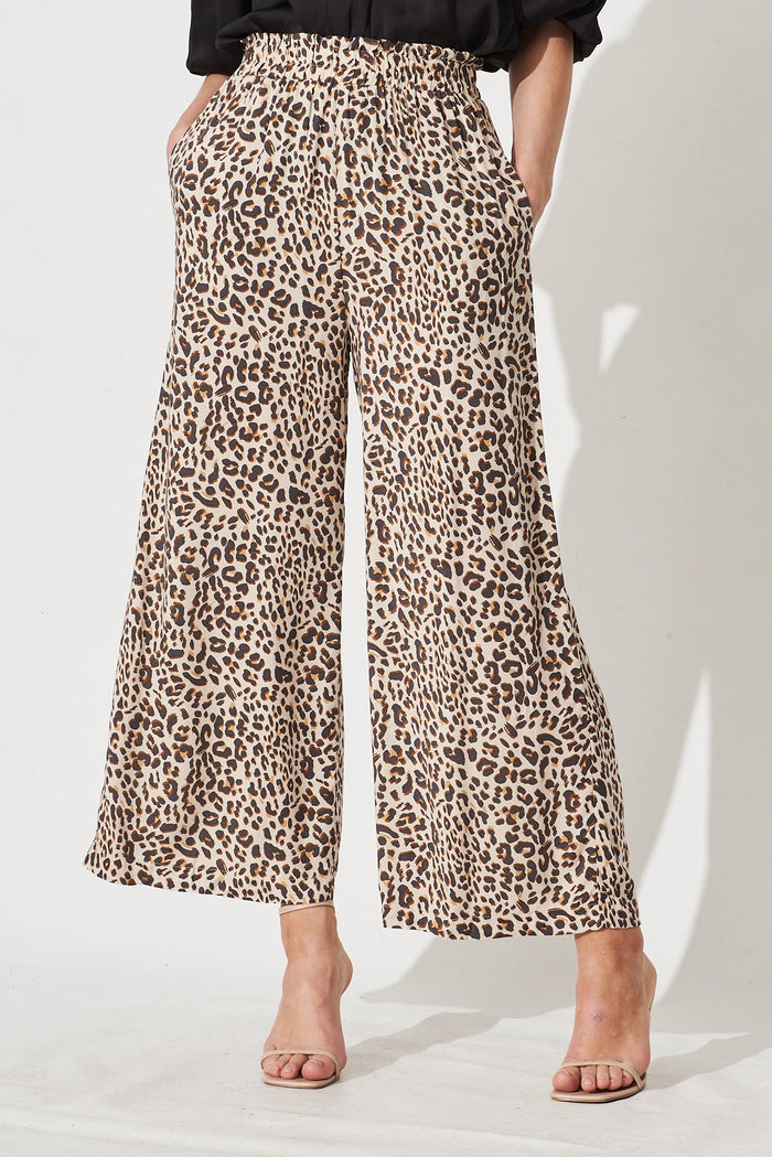 Juley Pants in Brown Leopard Print - Front