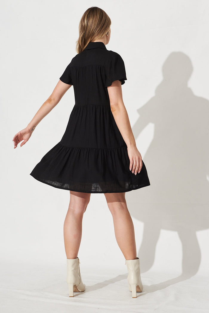 Shazia Shirt Dress In Black Linen Blend - Back