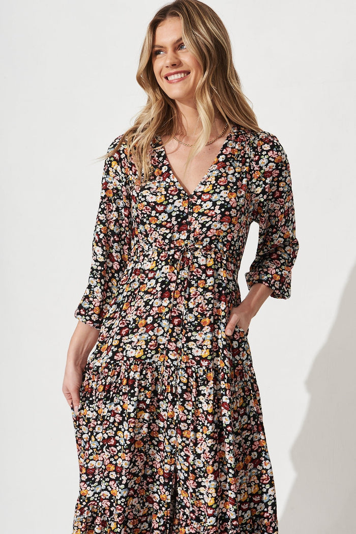 Aimie Maxi Dress In Pink Ditsy - St Frock (Dev)