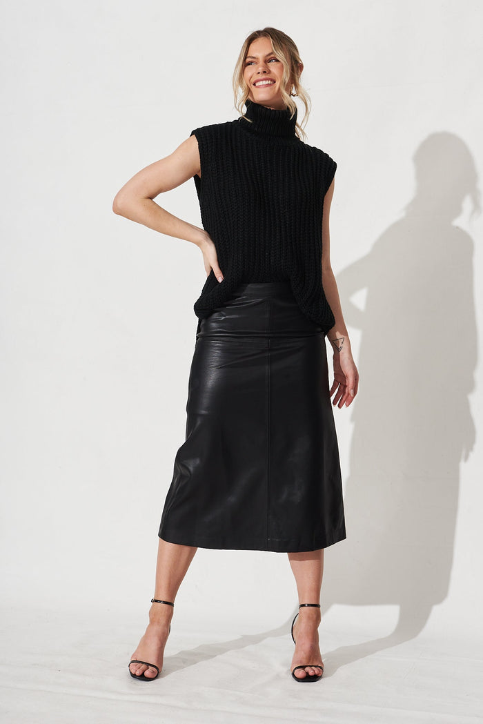 Evelyna Knit Vest In Black - Full Length