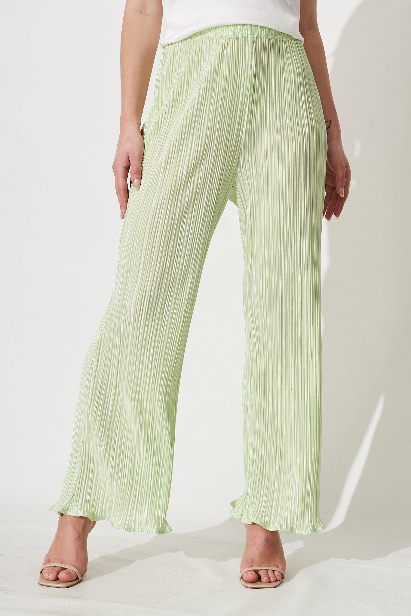 Harmony Pants In Mint Plisse - Front