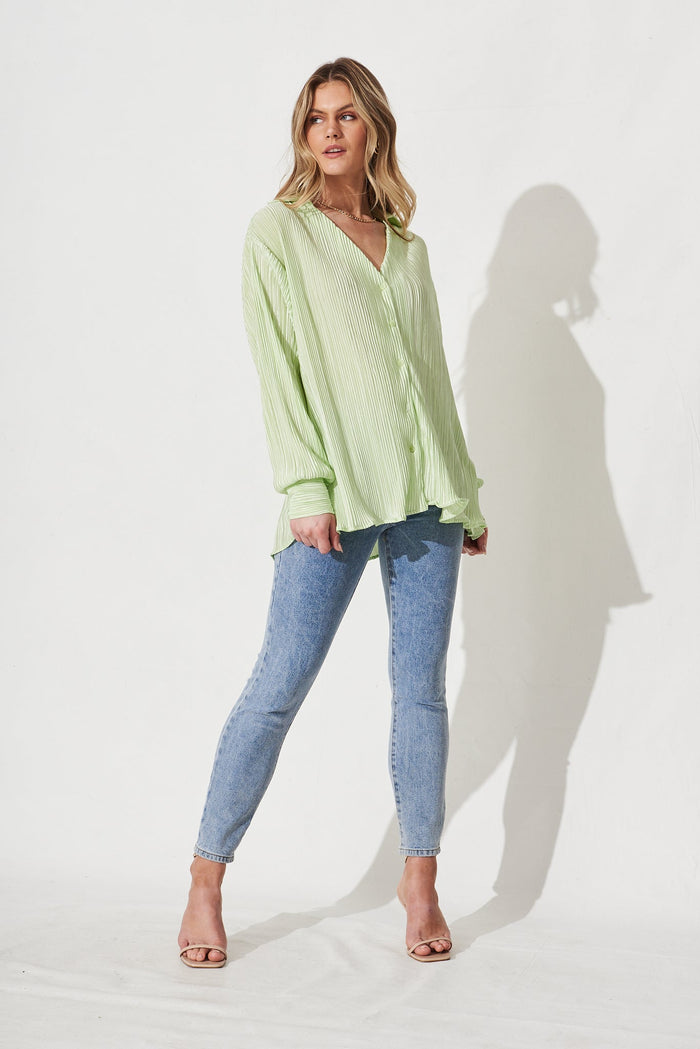 Sherida Shirt In Mint Plisse - Full Length