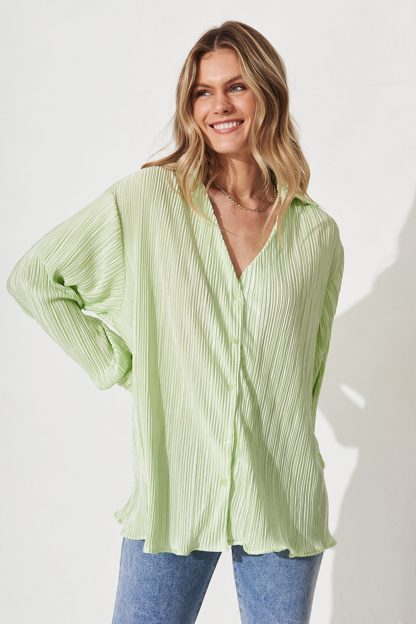 Sherida Shirt In Mint Plisse - Front