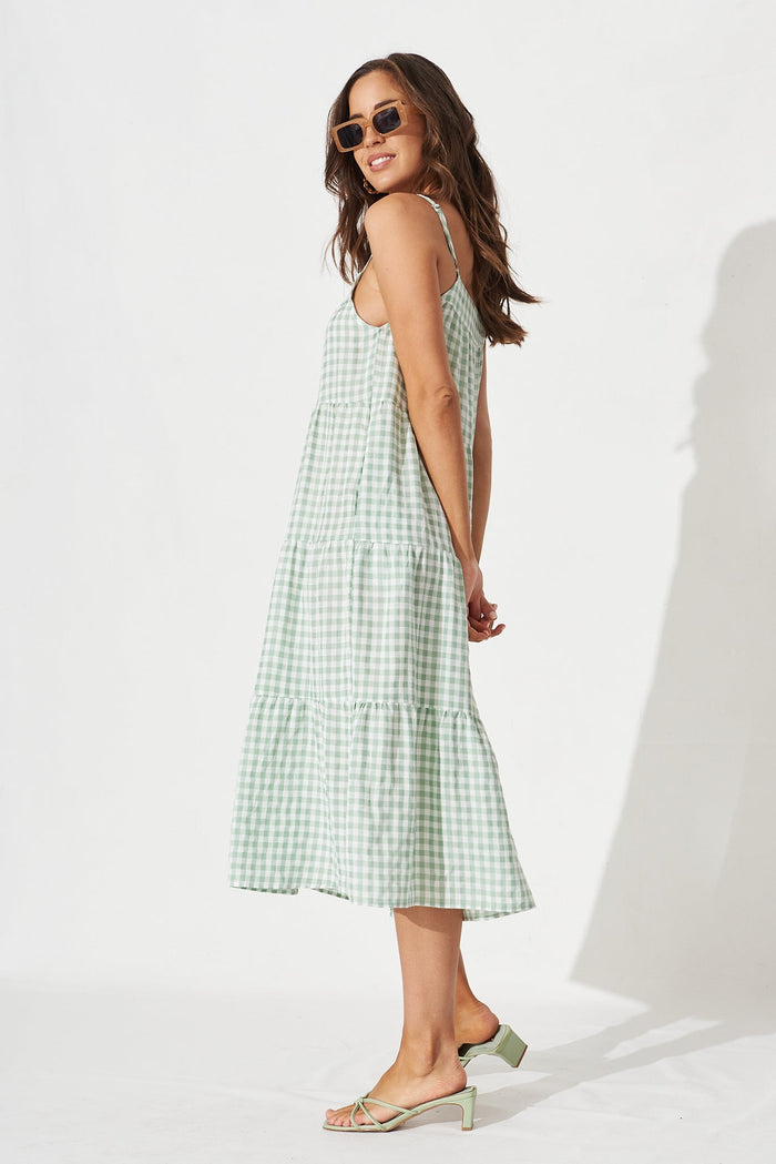 Perry Midi Dress in Green and White Gingham - side