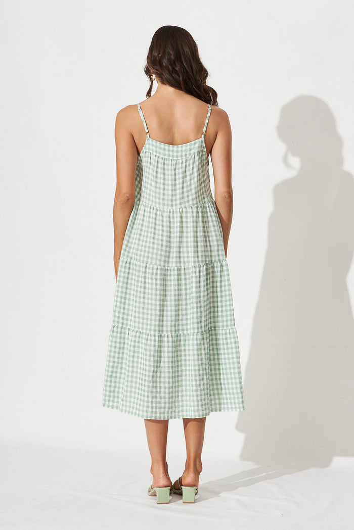 Perry Midi Dress in Green and White Gingham - back